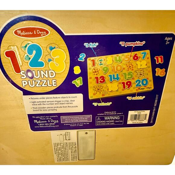 Melissa & Doug Numbers Sound Puzzle 0-20 wooden counting peg puzzle tested works - Picture 4 of 4